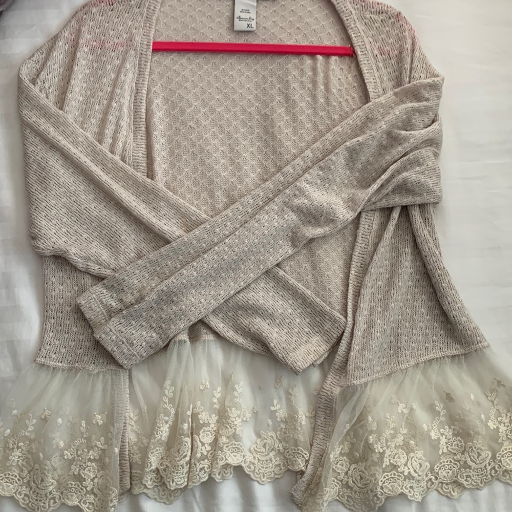 Lace trim cardigan in a size extra large